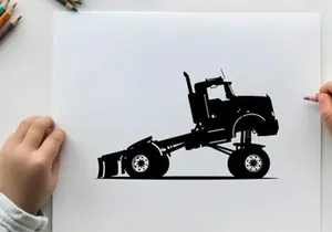 Silhouette of a snowplow truck with a large blade