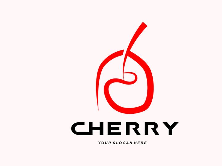 Cherry Fruit logo, Red Colored plant vector illustration, Fruit Shop Design, Company, Sticker, Product Brand