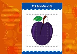 10 Pages Cut and arrange with a fruit worksheet for kids. Educational game for children