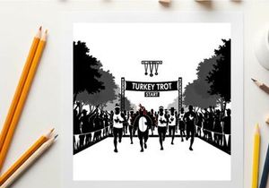 Silhouette of runners at the turkey trot 5k finish line with crowd
