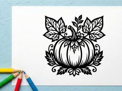 Labu bergaya dengan desain daun dan sulur rumit untuk dekorasi musim gugur