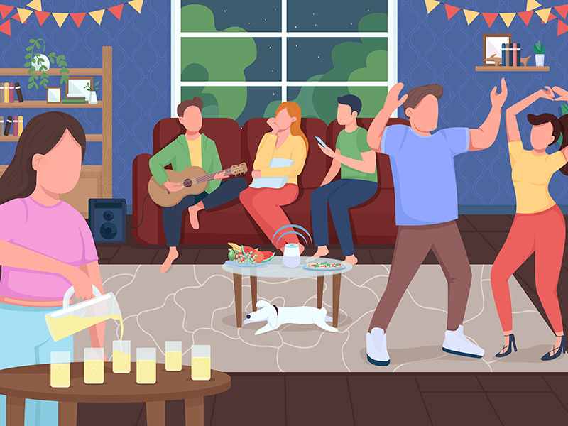 Home party flat color vector illustration