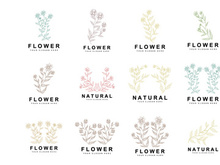 Simple Botanical Leaf and Flower Logo, Vector Natural Line Style, Decoration Design, Banner, Flyer, Wedding Invitation, and Product Branding