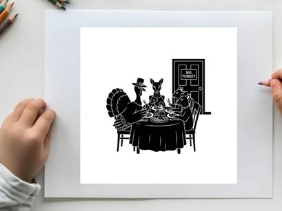 Silhouette of a rabbit and two people dining at a table