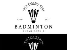 Modern Badminton logo design with Dynamic Shuttlecock and Racket, for championship, sport, sports shop, badminton school, business, company, tournament
