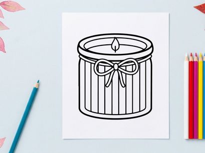 Scented candle icon. Minimalist line art illustration of a decorative wax candle.