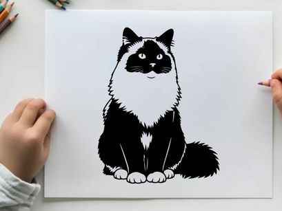 Silhouette of a black and white cat sitting down