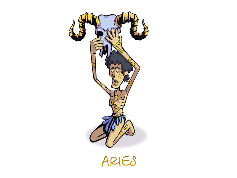 Aries zodiac sign man flat cartoon vector illustration