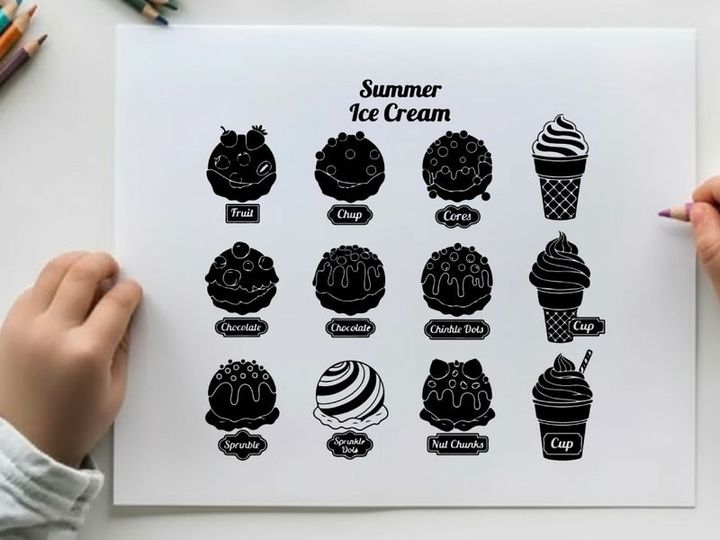 Summer ice cream silhouette illustrations