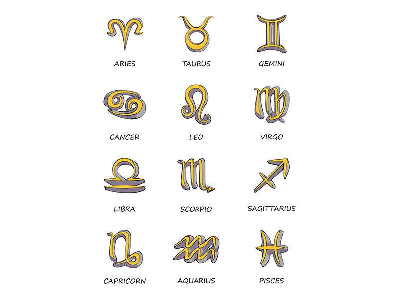 Twelve zodiac signs flat cartoon vector illustrations set