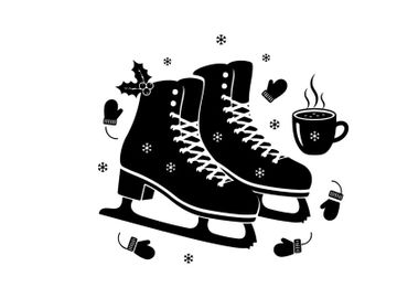 Silhouette of ice skates and winter accessories preview picture