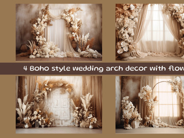 Boho style wedding arch decor with flowers preview picture