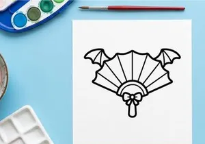 Halloween hand fan with bat wings. Gothic folding fan icon for spooky holiday design.