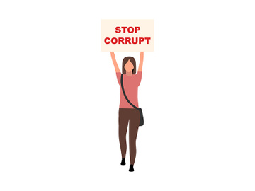 Girl with stop corrupt poster semi flat color vector character preview picture