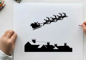 Santa's sleigh ride silhouette under the full moon