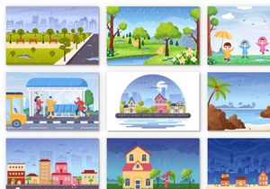 24 People in The Rain Cartoon illustration