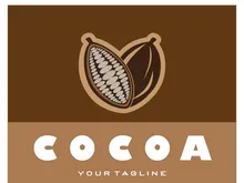cocoa logo,cocoa bean,cocoa tree,cocoa branches and leaves,chocolate mix on white background,vintage,modern,simple,minimalist icon illustration template design vector