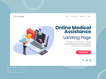 Online medical assistance with ranking info - Landing Page Illustration template preview picture