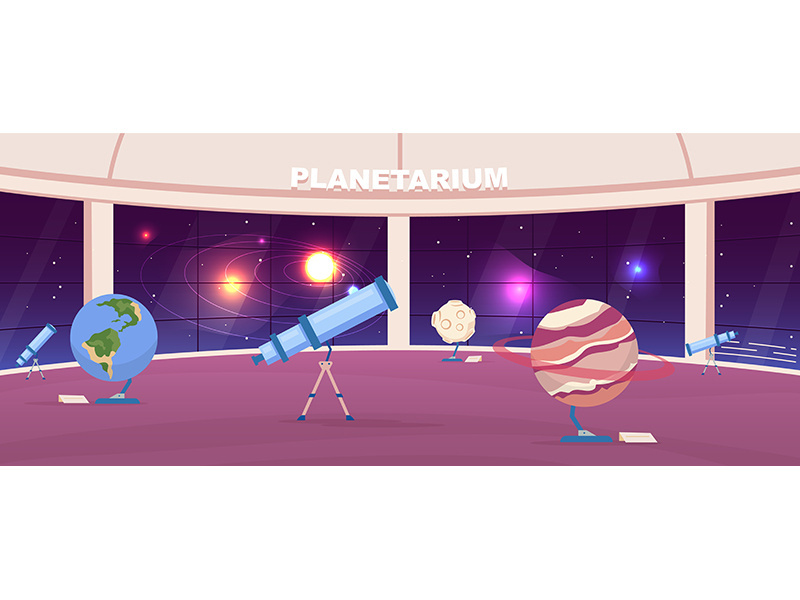Empty planetarium flat color vector illustration