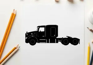 Silhouette of a semi truck without trailer on white background