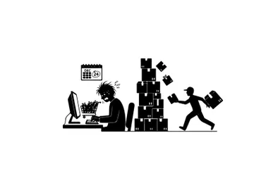 Frustrated office worker beside a silhouette of a man running with papers preview picture