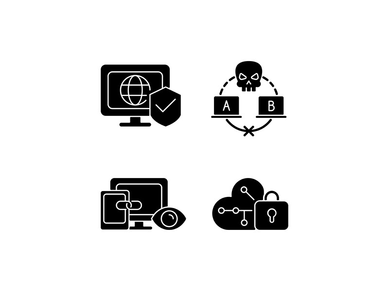 Internet privacy black glyph icons set on white space