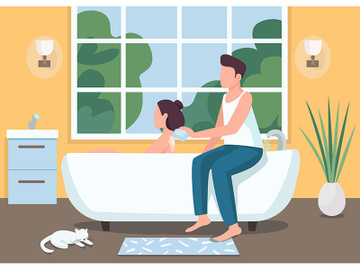 Couple taking bath together flat color vector illustration preview picture