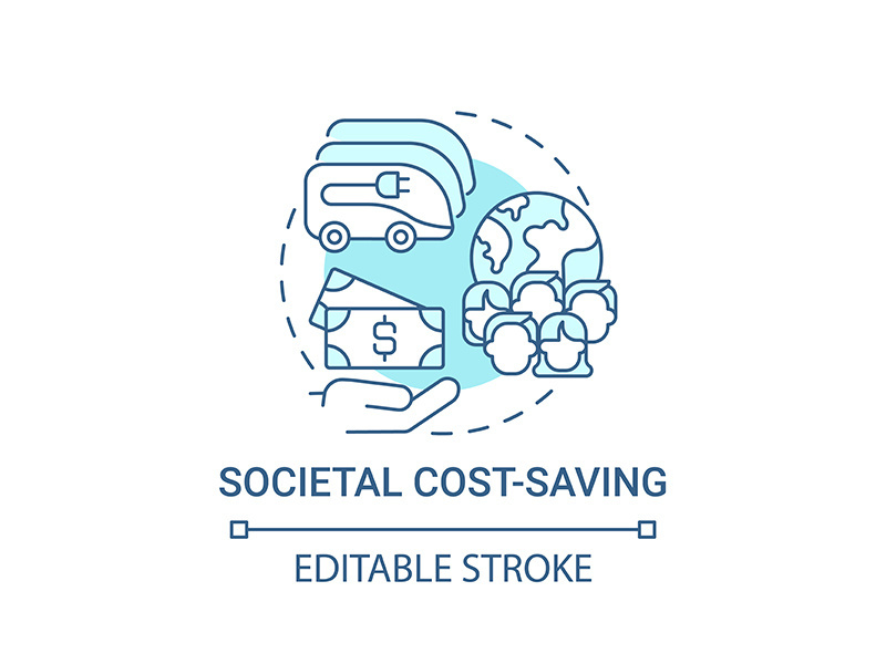 EV societal cost saving concept icon.
