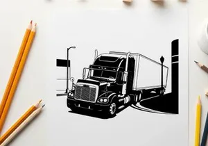 Silhouette of a semi truck parked near a loading dock at night
