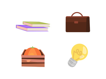 Briefcase and books flat color vector objects set preview picture