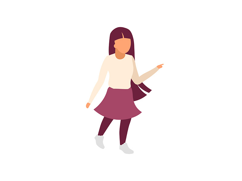 Little girl walking street flat color vector faceless character