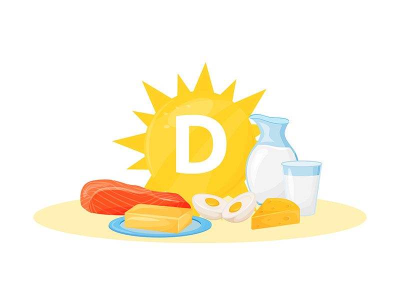 Vitamin D food sources cartoon vector illustration