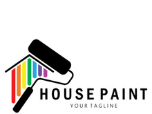 logo icon illustration house paint with a blend of brushes and rollers for house wall paint design, minimalist house, painting, interior, building, property business, wallpaper, vector concept