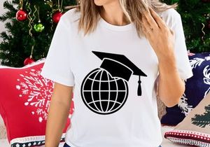 Global Education Graduation Cap on Grid Globe Vector Icon