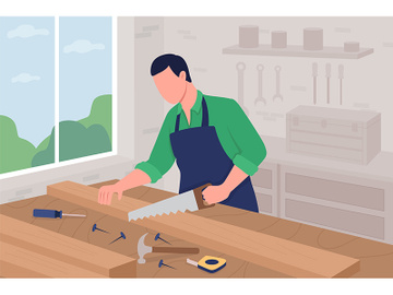Carpenter at work flat color vector illustration preview picture
