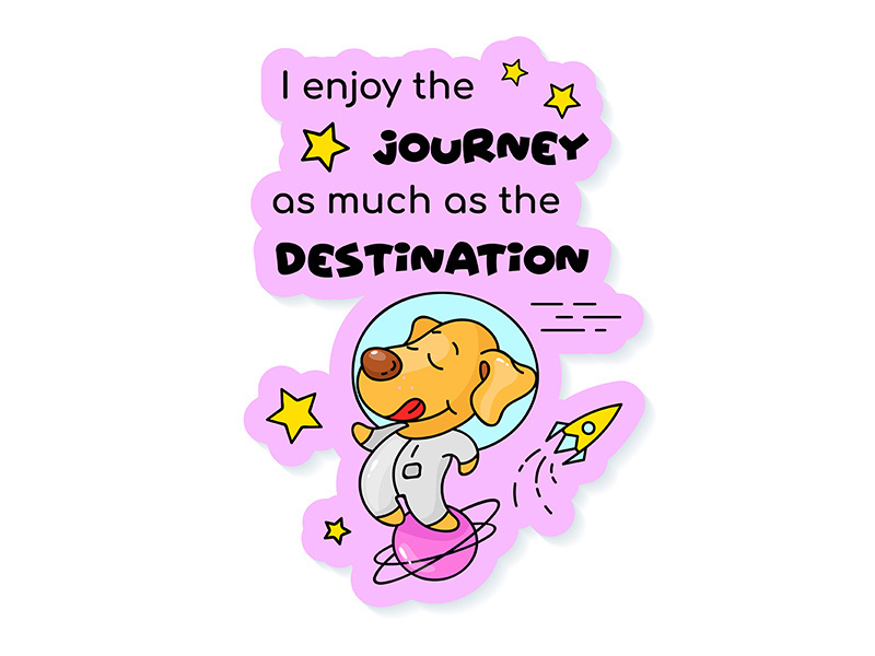 Cute puppy traveling in space cartoon character vector sticker design
