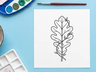 Close-up of a detailed oak leaf with natural textures. Botanical illustration showcasing intricate leaf structure and veins.