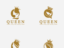 Beautiful face queen icon logo.for queen logo.Beauty woman hair salon golden logo. cosmetic, skin care business logo