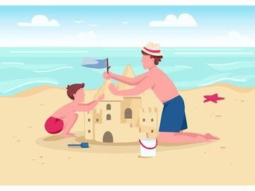 Beach family activity flat color vector illustration preview picture