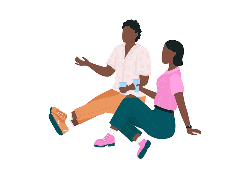 African american couple on picnic flat color vector faceless character