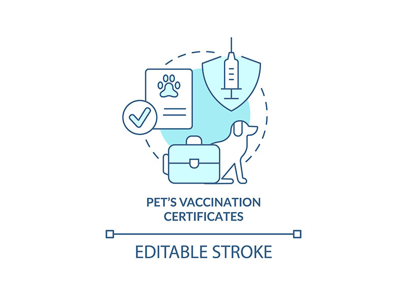 Pets vaccination certificate turquoise concept icon