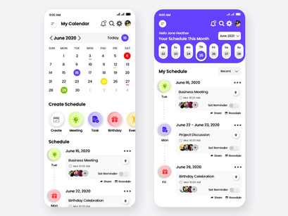 Calendar and Schedule  Mobile App UI Kit