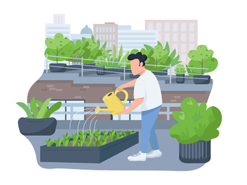 Plants watering 2D vector web banner, poster preview picture