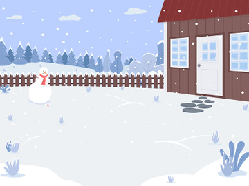 Winter house yard flat color vector illustration preview picture