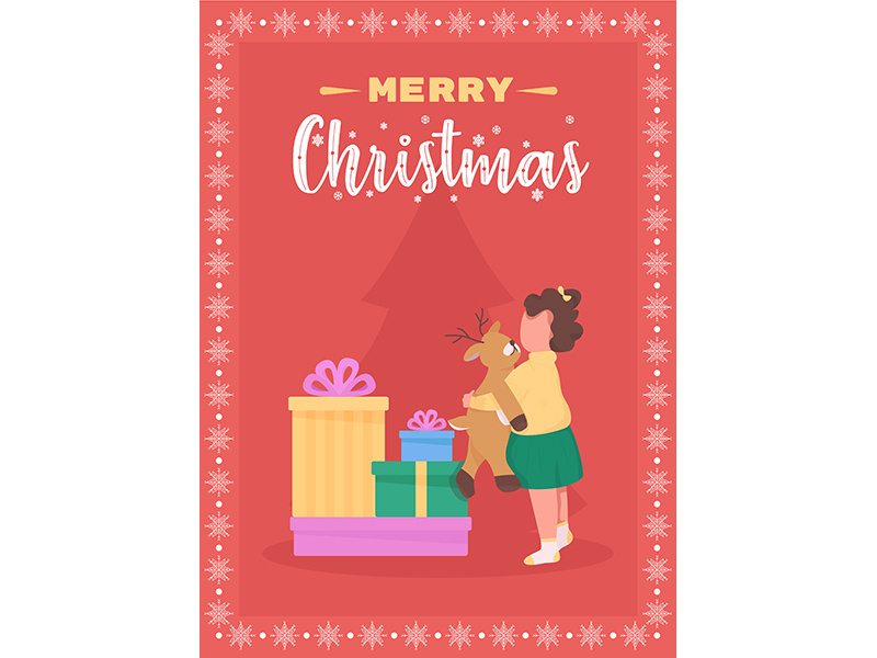 Merry Christmas to children greeting card flat vector template