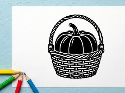 Abóbora em cesta de vime para colheita de outono ou decoração sazonal