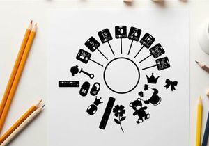 Silhouette of various objects in a circular pattern