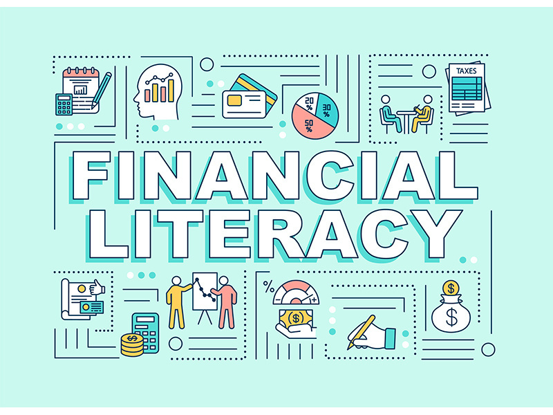 Financial literacy word concepts banner