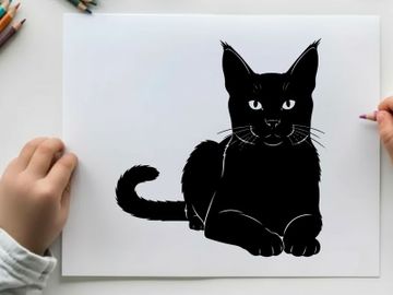 Black cat silhouette with piercing eyes and ears perked up preview picture