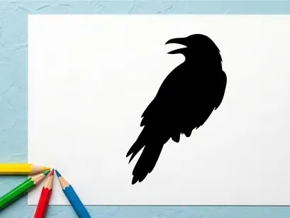 Silhouette of a Crow or Raven on White Background